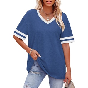image:imageWIHOLL Womens T Shirts Loose Fit Short Sleeve Tees V Neck Color Block Summer Tops 2026 Fashion S4XLDeep Blue