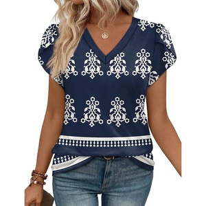 image:imageWIHOLL Womens Tops Dressy Casual Petal Sleeve Summer Spring Short Sleeve V Neck Shirts Work Business Vacation Clothes 2026Boho Blue