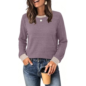 image:imageWIHOLL Womens Tops Long Sleeve Shirts Fall Clothing Winter Outfits 2026  Crewneck Cozy and Warm Color Block Sweaters for Teacher School Work Travel Cruise EssentialsPurple1