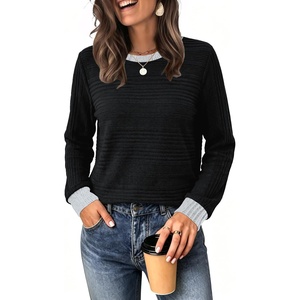 image:imageWIHOLL Womens Tops Long Sleeve Shirts Fall Clothing Winter Outfits 2026  Crewneck Cozy and Warm Color Block Sweaters for Teacher School Work Travel Cruise EssentialsBlack