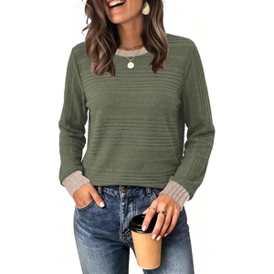 image:imageWIHOLL Womens Tops Long Sleeve Shirts Fall Clothing Winter Outfits 2026  Crewneck Cozy and Warm Color Block Sweaters for Teacher School Work Travel Cruise EssentialsGreen1