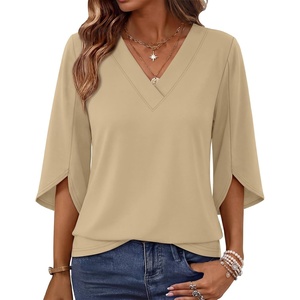 image:imageWIHOLL Womens Tops Summer Outfits 2026 V Neck Shirts Womens Blouses Dressy Casual Bell Sleeve Fashion Clothing01 Beige