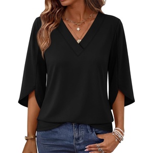 image:imageWIHOLL Womens Tops Summer Outfits 2026 V Neck Shirts Womens Blouses Dressy Casual Bell Sleeve Fashion Clothing01 Black
