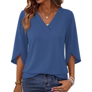 image:imageWIHOLL Womens Tops Summer Outfits 2026 V Neck Shirts Womens Blouses Dressy Casual Bell Sleeve Fashion Clothing01 Navy