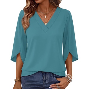 image:imageWIHOLL Womens Tops Summer Outfits 2026 V Neck Shirts Womens Blouses Dressy Casual Bell Sleeve Fashion Clothing01 Turquoise