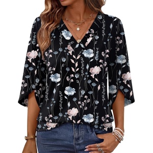 image:imageWIHOLL Womens Tops Summer Outfits 2026 V Neck Shirts Womens Blouses Dressy Casual Bell Sleeve Fashion ClothingFloral 01
