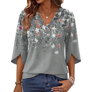 image:imageWIHOLL Womens Tops Summer Outfits 2026 V Neck Shirts Womens Blouses Dressy Casual Bell Sleeve Fashion ClothingFloral 02