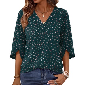 image:imageWIHOLL Womens Tops Summer Outfits 2026 V Neck Shirts Womens Blouses Dressy Casual Bell Sleeve Fashion ClothingFloral 03