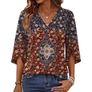 image:imageWIHOLL Womens Tops Summer Outfits 2026 V Neck Shirts Womens Blouses Dressy Casual Bell Sleeve Fashion ClothingFloral 04