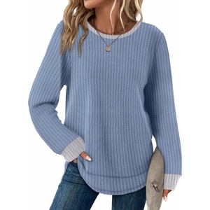 image:imageWIHOLL Womens Waffle Knit Tunic Tops Fall Long Sleeve Shirts Curved Hem  CrewneckLoose FitFashion ClothingTravel Vacation OutfitsLightweightBusiness CasualComfySoftCuteZabluegrey