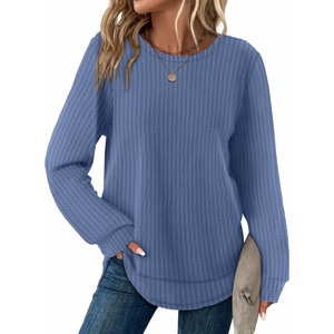 image:imageWIHOLL Womens Waffle Knit Tunic Tops Fall Long Sleeve Shirts Curved Hem  CrewneckLoose FitFashion ClothingTravel Vacation OutfitsLightweightBusiness CasualComfySoftCuteBlue