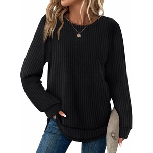 image:imageWIHOLL Womens Waffle Knit Tunic Tops Fall Long Sleeve Shirts Curved Hem  CrewneckLoose FitFashion ClothingTravel Vacation OutfitsLightweightBusiness CasualComfySoftCuteBlack