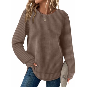 image:imageWIHOLL Womens Waffle Knit Tunic Tops Fall Long Sleeve Shirts Curved Hem  CrewneckLoose FitFashion ClothingTravel Vacation OutfitsLightweightBusiness CasualComfySoftCuteAcoffee