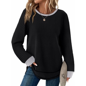 image:imageWIHOLL Womens Waffle Knit Tunic Tops Fall Long Sleeve Shirts Curved Hem  CrewneckLoose FitFashion ClothingTravel Vacation OutfitsLightweightBusiness CasualComfySoftCuteZablackgrey