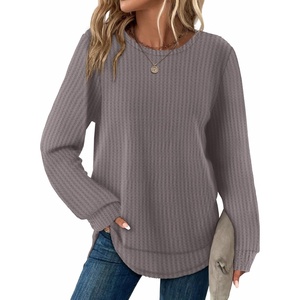 image:imageWIHOLL Womens Waffle Knit Tunic Tops Fall Long Sleeve Shirts Curved Hem  CrewneckLoose FitFashion ClothingTravel Vacation OutfitsLightweightBusiness CasualComfySoftCuteGrey