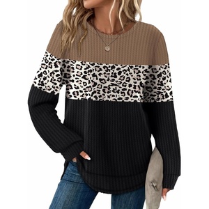 image:imageWIHOLL Womens Waffle Knit Tunic Tops Fall Long Sleeve Shirts Curved Hem  CrewneckLoose FitFashion ClothingTravel Vacation OutfitsLightweightBusiness CasualComfySoftCuteZcbrownleopardblack