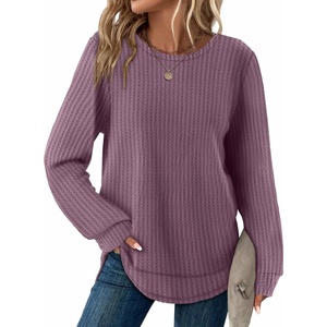 image:imageWIHOLL Womens Waffle Knit Tunic Tops Fall Long Sleeve Shirts Curved Hem  CrewneckLoose FitFashion ClothingTravel Vacation OutfitsLightweightBusiness CasualComfySoftCuteLotus Purple