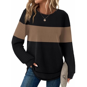 image:imageWIHOLL Womens Waffle Knit Tunic Tops Fall Long Sleeve Shirts Curved Hem  CrewneckLoose FitFashion ClothingTravel Vacation OutfitsLightweightBusiness CasualComfySoftCuteZbblackbrown